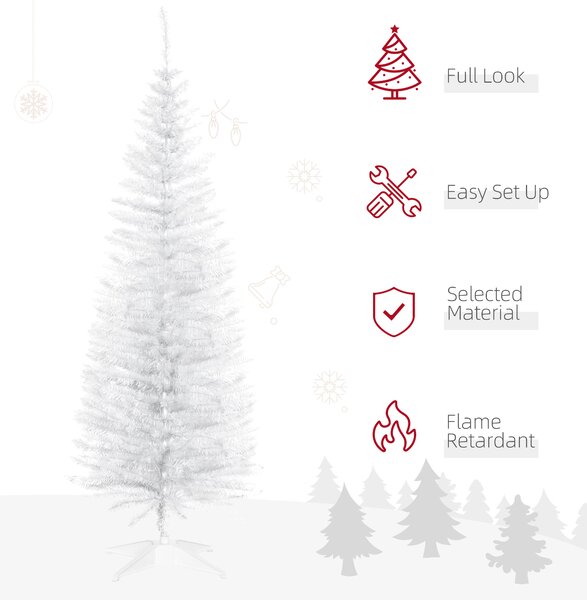HOMCOM 5T Artificial Pine Pencil Slim Tall Christmas Tree with Branch Tips Xmas Holiday Décor with Stand White Aosom UK