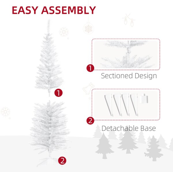 HOMCOM 5T Artificial Pine Pencil Slim Tall Christmas Tree with Branch Tips Xmas Holiday Décor with Stand White Aosom UK