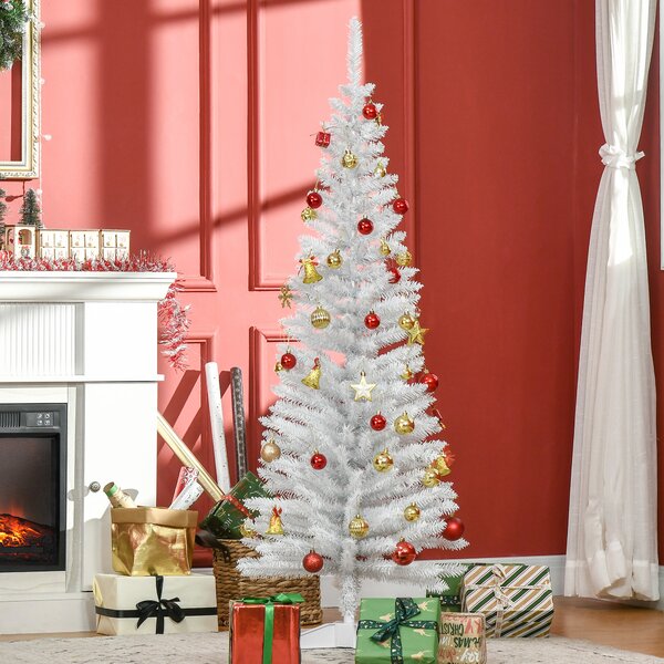 HOMCOM 5T Artificial Pine Pencil Slim Tall Christmas Tree with Branch Tips Xmas Holiday Décor with Stand White Aosom UK