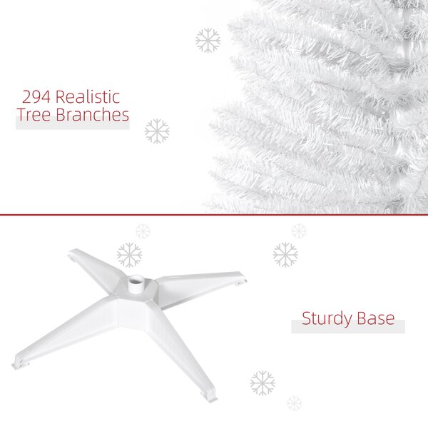 HOMCOM 5T Artificial Pine Pencil Slim Tall Christmas Tree with Branch Tips Xmas Holiday Décor with Stand White Aosom UK