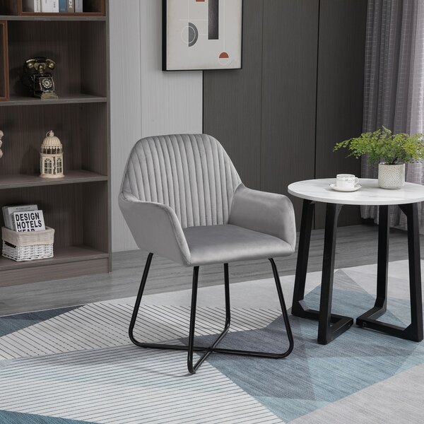 Modern ArmChair HOMCOM Upholstered Accent Chair with Metal Base for Living Room Grey Aosom UK