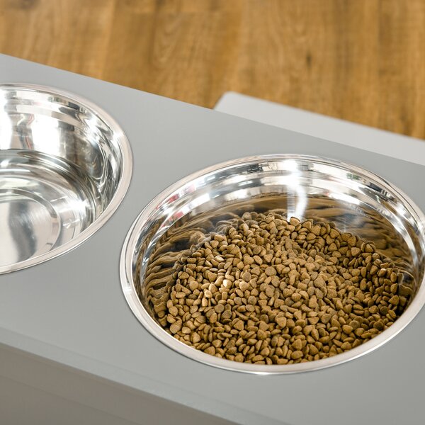 PawHut Elevated Dog Bowls, Pet Feeding Station with Storage, Dual Stainless Steel Bowls, for Large Dogs, Grey Aosom UK