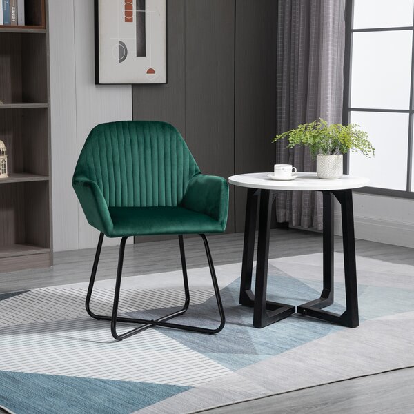 HOMCOM Modern Arm Chair Upholstered Accent Chair with Metal Base for Living Room Green Aosom UK