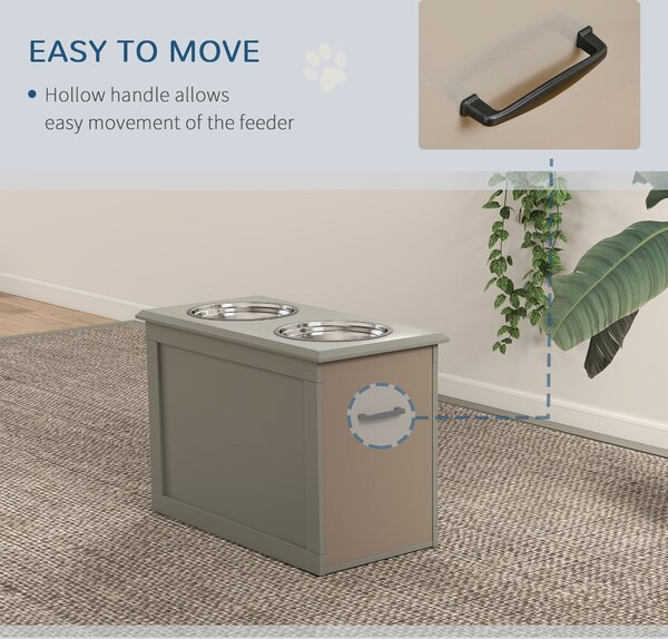 PawHut Elevated Dog Bowls, Pet Feeding Station with Storage, Dual Stainless Steel Bowls, for Large Dogs, Grey Aosom UK