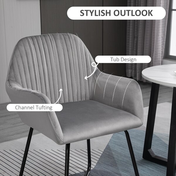 Modern ArmChair HOMCOM Upholstered Accent Chair with Metal Base for Living Room Grey Aosom UK