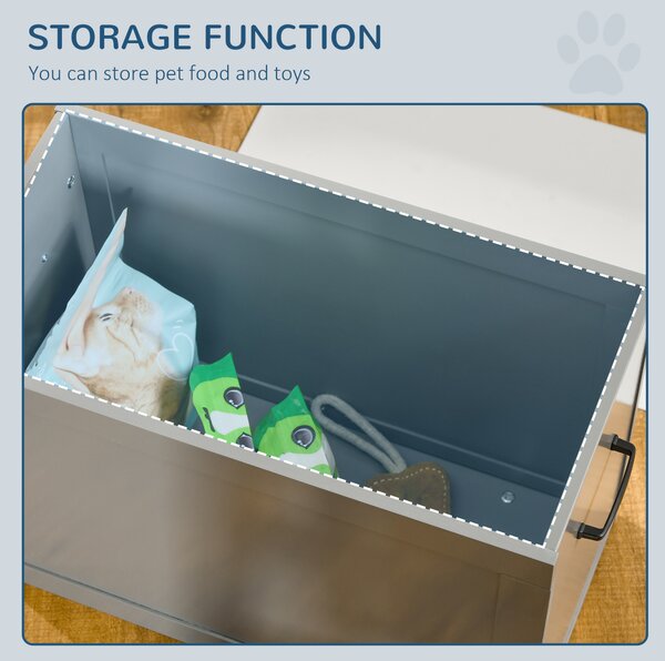 PawHut Elevated Dog Bowls, Pet Feeding Station with Storage, Dual Stainless Steel Bowls, for Large Dogs, Grey Aosom UK