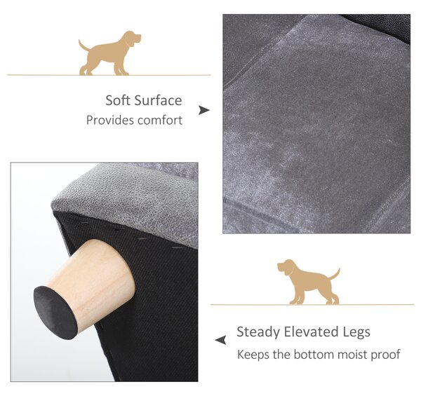 PawHut Dog Sofa Bed for Small-Sized Dogs, Elevated Pet Chair with PU Cover, Soft Cushion, Cat Couch Lounger with Anti-slip Legs - Grey