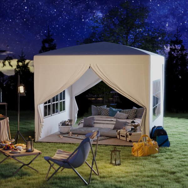 Outsunny 3 x 3m Pop Up Gazebo with Sides, Steel Frame Tent, Garden Marquee with Carry Bag and Windows, White Aosom UK