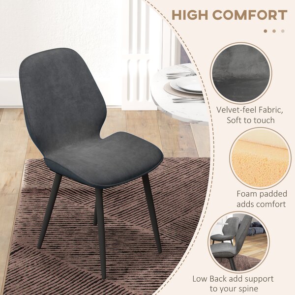 HOMCOM Velvet Dining Chairs with Metal Legs, Cosy Seating, Set of 2 Kitchen Chairs for Dining & Living Room, Grey Aosom UK