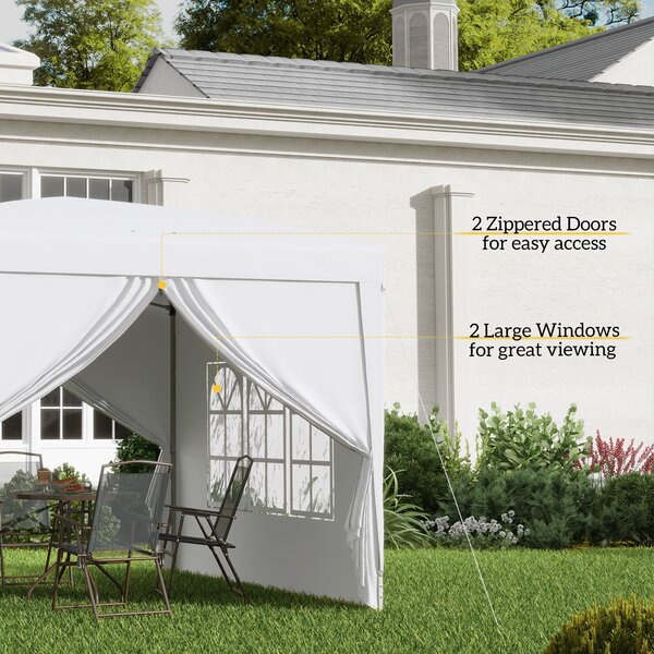 Outsunny 3 x 3m Pop Up Gazebo with Sides, Steel Frame Tent, Garden Marquee with Carry Bag and Windows, White Aosom UK