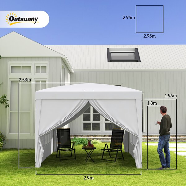 Outsunny 3 x 3m Pop Up Gazebo with Sides, Steel Frame Tent, Garden Marquee with Carry Bag and Windows, White Aosom UK