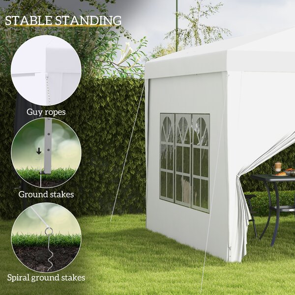 Outsunny 3 x 3m Pop Up Gazebo with Sides, Steel Frame Tent, Garden Marquee with Carry Bag and Windows, White Aosom UK
