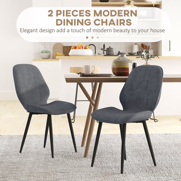 HOMCOM Velvet Dining Chairs with Metal Legs, Cosy Seating, Set of 2 Kitchen Chairs for Dining & Living Room, Grey Aosom UK