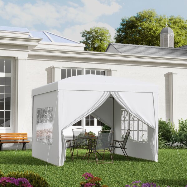 Outsunny 3 x 3m Pop Up Gazebo with Sides, Steel Frame Tent, Garden Marquee with Carry Bag and Windows, White Aosom UK