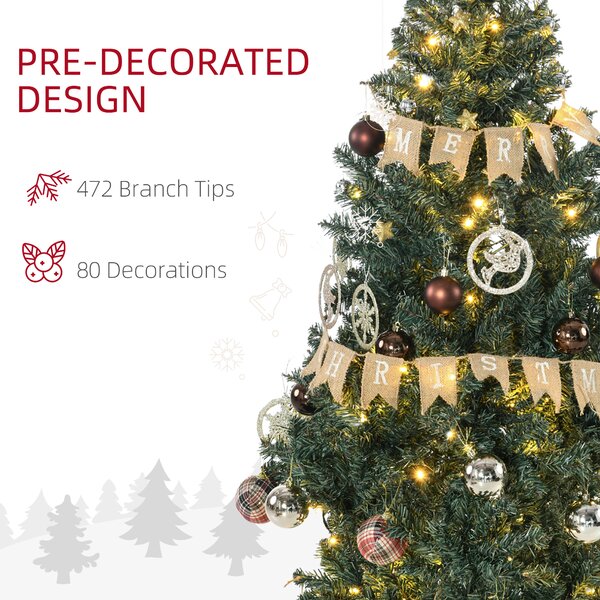HOMCOM 5' Artificial Prelit Christmas Trees Holiday Décor with Warm White LED Lights, Decoration, Banner, Tag, Ball Aosom UK