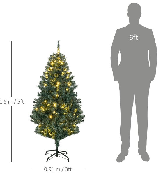 HOMCOM 5' Artificial Prelit Christmas Trees Holiday Décor with Warm White LED Lights, Decoration, Banner, Tag, Ball Aosom UK