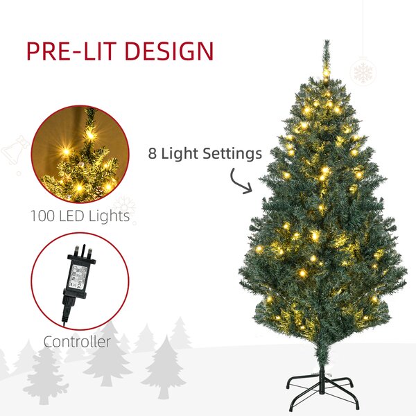 HOMCOM 5' Artificial Prelit Christmas Trees Holiday Décor with Warm White LED Lights, Decoration, Banner, Tag, Ball Aosom UK