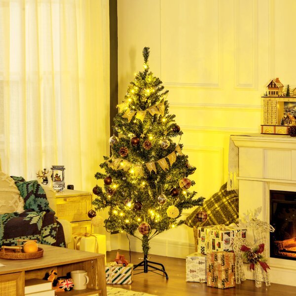 HOMCOM 5' Artificial Prelit Christmas Trees Holiday Décor with Warm White LED Lights, Decoration, Banner, Tag, Ball Aosom UK