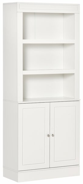 HOMCOM Kitchen Cupboard with 6-tier Shelving, Freestanding Storage Cabinet, Larder pantry, Sideboard with 3 Open Compartments and Double-door, White