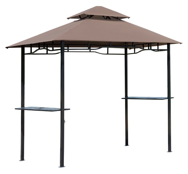Outsunny 8 ft Double-Tier BBQ Gazebo Grill Canopy Barbecue Tent Shelter Patio Deck Cover - Coffee Aosom UK