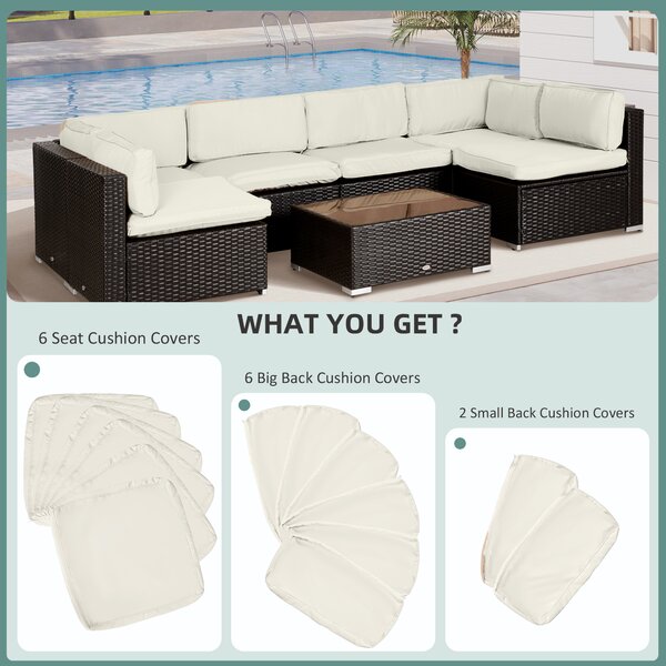 Outsunny Garden Rattan Sofa Seat Cushion Covers Replacement Outdoor, No Cushion Included, Beige