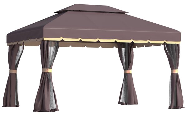 Outsunny 3 x 4m Gazebos for Parties, Garden Party Tent with Nets and Sidewalls for Garden Tent Shelter, Coffee Aosom UK