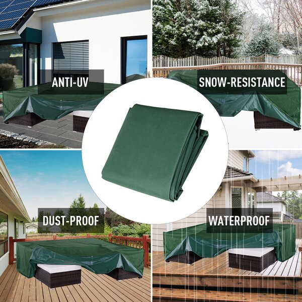 Outsunny 600D Garden Furniture Cover Outdoor Garden Rattan Furniture Protection Oxford Set Cover Waterproof Anti-UV Green 205x145x70cm Aosom UK