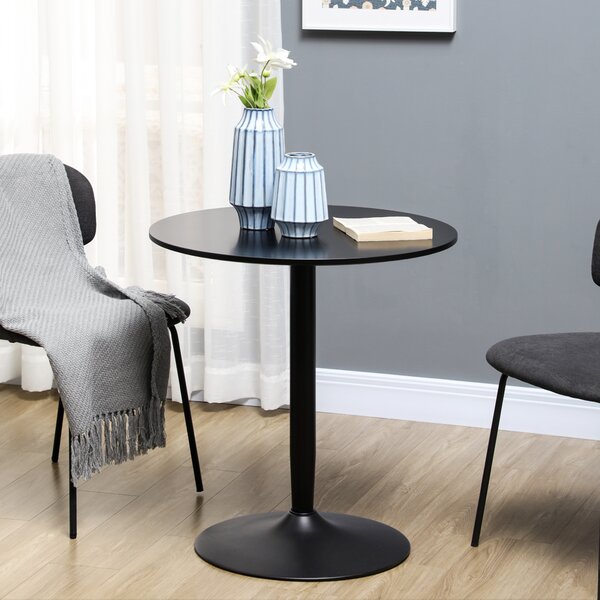HOMCOM Round Dining Table with Steel Base, Non-slip Foot Pad, Compact Size Modern Dining Table for Kitchen, Dining Room, Black Aosom UK