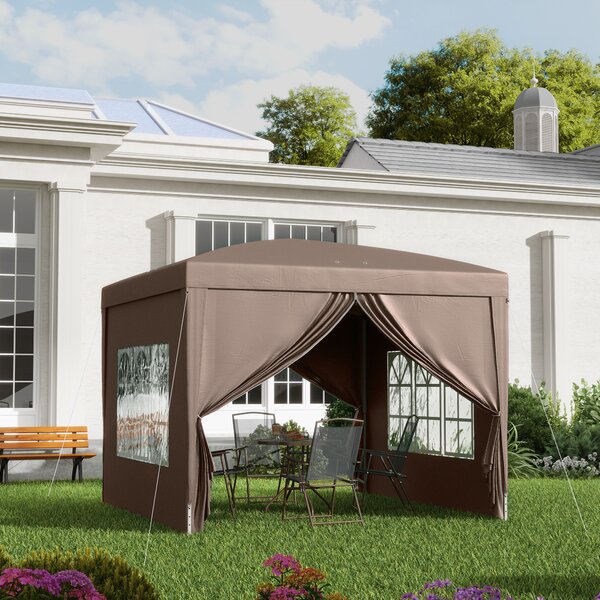 Outsunny 3 x 3m Steel Frame Gazebo, Water Resistant Canopy Tent with Carry Bag for Weddings, Camping & Outdoor Events, Brown Aosom UK