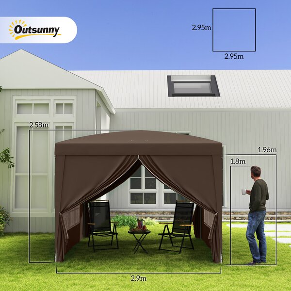 Outsunny 3 x 3m Steel Frame Gazebo, Water Resistant Canopy Tent with Carry Bag for Weddings, Camping & Outdoor Events, Brown Aosom UK