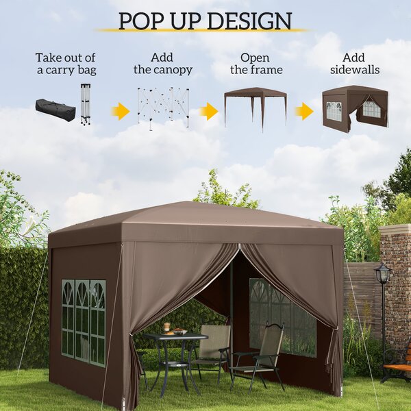 Outsunny 3 x 3m Steel Frame Gazebo, Water Resistant Canopy Tent with Carry Bag for Weddings, Camping & Outdoor Events, Brown Aosom UK