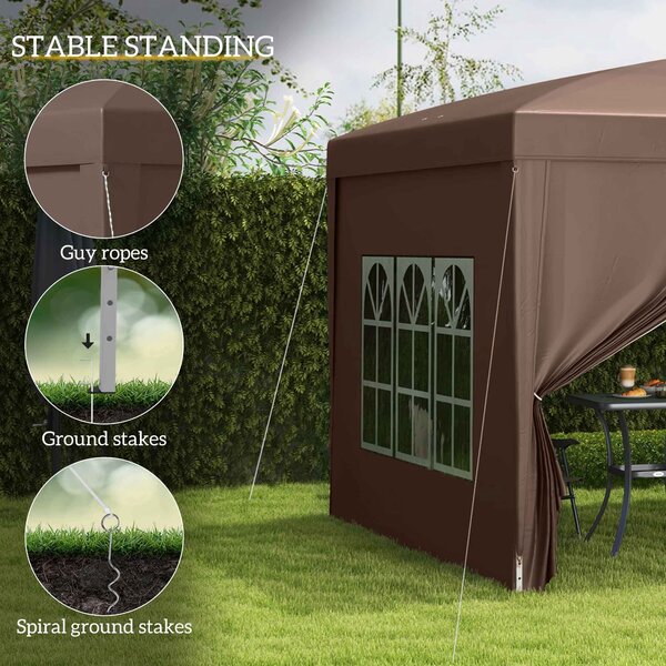 Outsunny 3 x 3m Steel Frame Gazebo, Water Resistant Canopy Tent with Carry Bag for Weddings, Camping & Outdoor Events, Brown Aosom UK