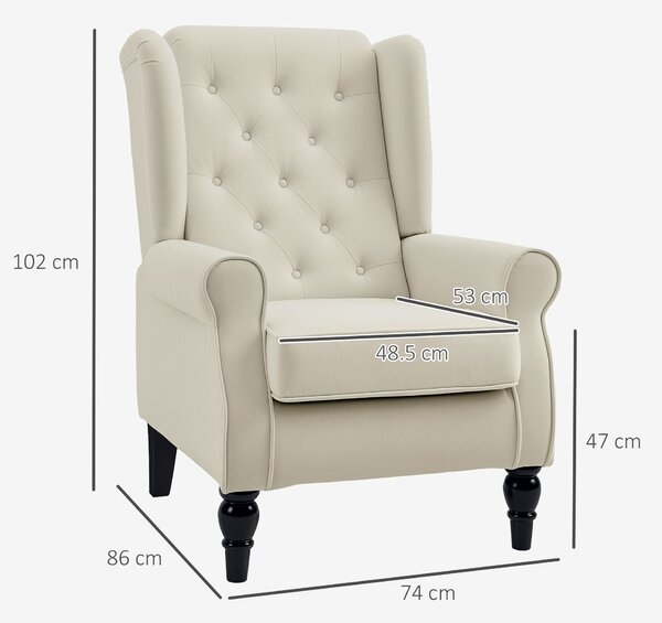 HOMCOM Retro Arm Chair with 160kg Capacity Wingback Upholstered Button Tufted Chair for Living Room Bedroom, Cream White Aosom UK