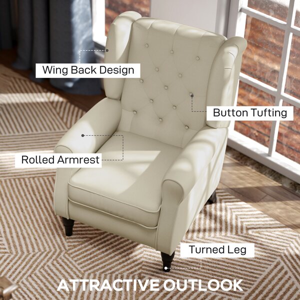 HOMCOM Retro Arm Chair with 160kg Capacity Wingback Upholstered Button Tufted Chair for Living Room Bedroom, Cream White Aosom UK