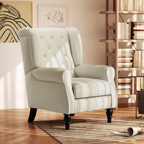 HOMCOM Retro Arm Chair with 160kg Capacity Wingback Upholstered Button Tufted Chair for Living Room Bedroom, Cream White Aosom UK