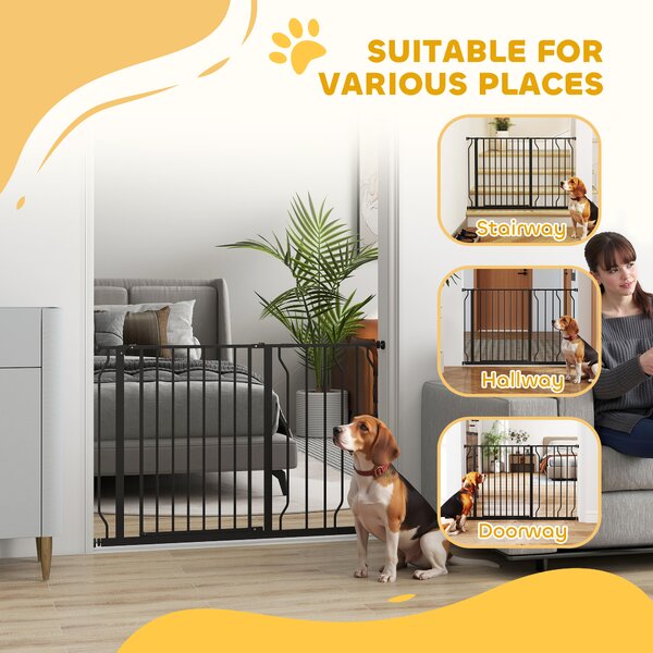 PawHut Dog Gate Dog Gate for Stairs Stays w/ Double Locking System for Doorways, Corridors, Staircases, 75-115Wcm, Black Aosom UK