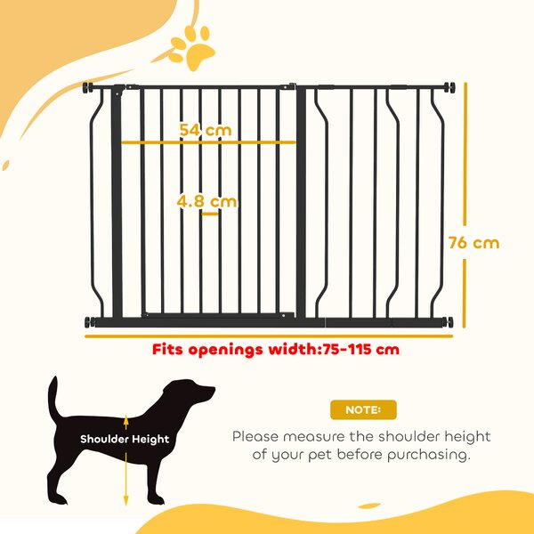 PawHut Dog Gate Dog Gate for Stairs Stays w/ Double Locking System for Doorways, Corridors, Staircases, 75-115Wcm, Black Aosom UK