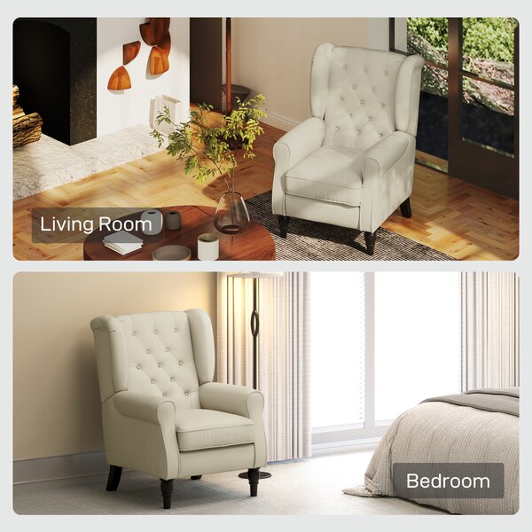 HOMCOM Retro Arm Chair with 160kg Capacity Wingback Upholstered Button Tufted Chair for Living Room Bedroom, Cream White Aosom UK
