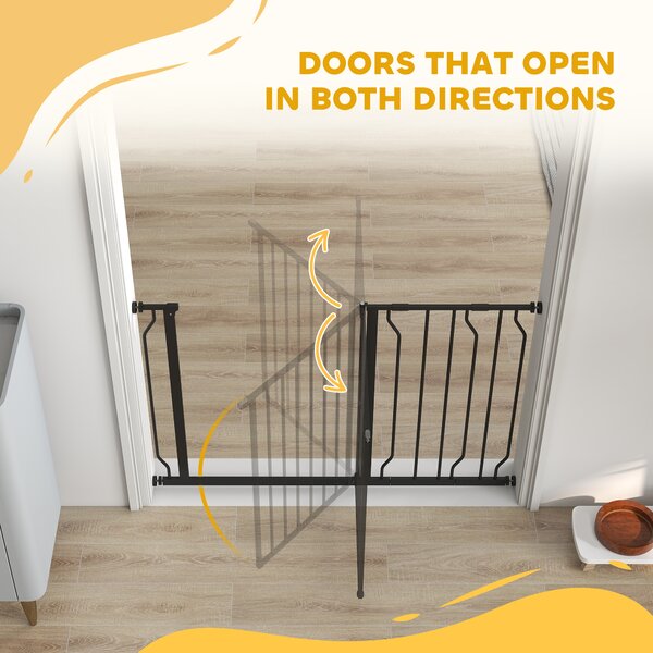 PawHut Dog Gate Dog Gate for Stairs Stays w/ Double Locking System for Doorways, Corridors, Staircases, 75-115Wcm, Black Aosom UK