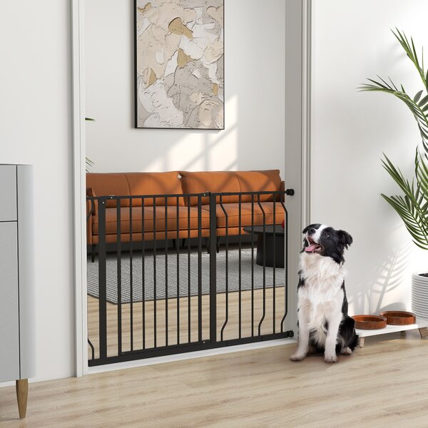 PawHut Dog Gate Dog Gate for Stairs Stays w/ Double Locking System for Doorways, Corridors, Staircases, 75-115Wcm, Black Aosom UK