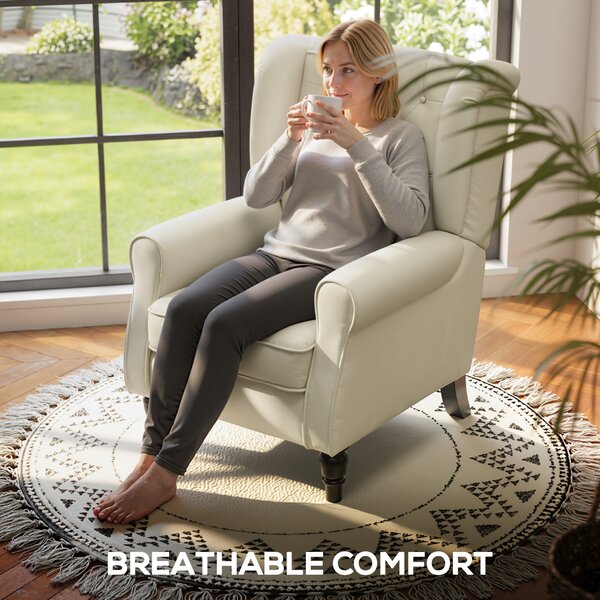 HOMCOM Retro Arm Chair with 160kg Capacity Wingback Upholstered Button Tufted Chair for Living Room Bedroom, Cream White Aosom UK
