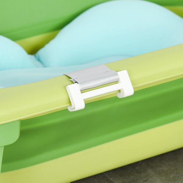 HOMCOM Foldable Baby Bath Tub, Ergonomic, Secure, Non-Slip, Portable with Infant Cushion, for 0-3 Years, Green Aosom UK