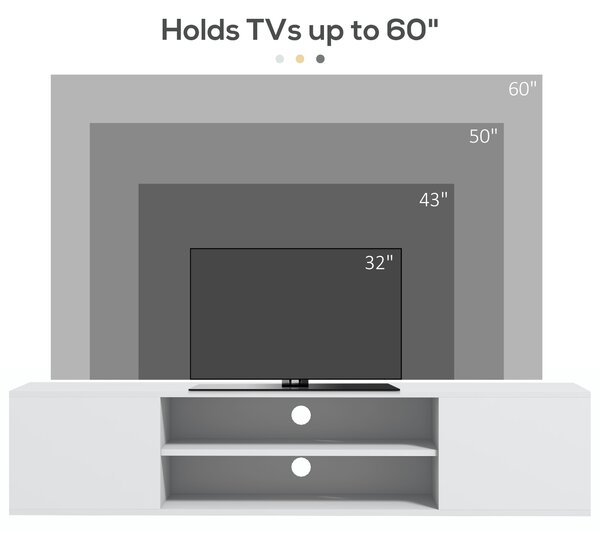 HOMCOM Floating TV Stand Cabinet for TVs up to 60", Wall Mounted TV Unit w/ Open Shelf, Storage Cupboards, Cable Management, White