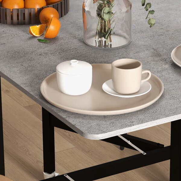 HOMCOM Drop Leaf Dining Table, Folding Kitchen Table with Metal Frame, Rolling Kitchen Dining Table for Small Spaces, Grey Aosom UK