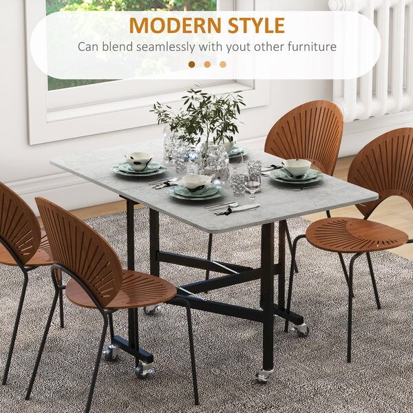 HOMCOM Drop Leaf Dining Table, Folding Kitchen Table with Metal Frame, Rolling Kitchen Dining Table for Small Spaces, Grey Aosom UK