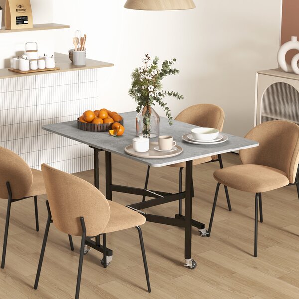 HOMCOM Drop Leaf Dining Table, Folding Kitchen Table with Metal Frame, Rolling Kitchen Dining Table for Small Spaces, Grey Aosom UK