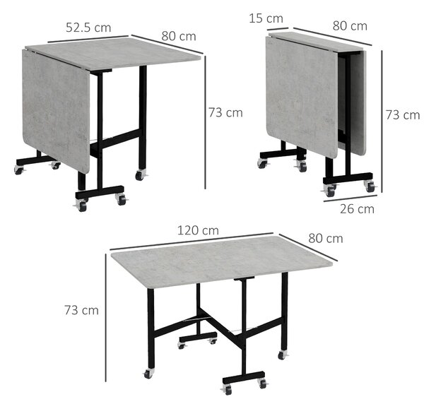 HOMCOM Drop Leaf Dining Table, Folding Kitchen Table with Metal Frame, Rolling Kitchen Dining Table for Small Spaces, Grey Aosom UK