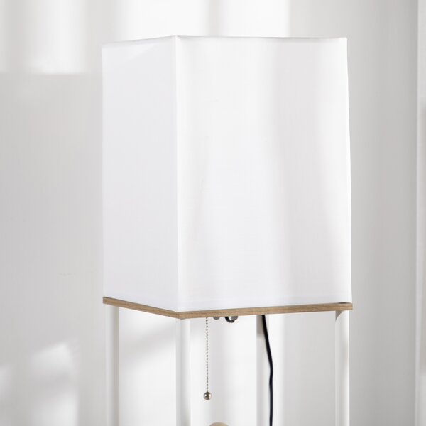 HOMCOM Floor Lamp with Shelves, Floor Standing Lamp w/ 3 Layer Shelf, Fabric Lampshade, Pull Chain Switch for Living Room, Bedroom, White Aosom UK