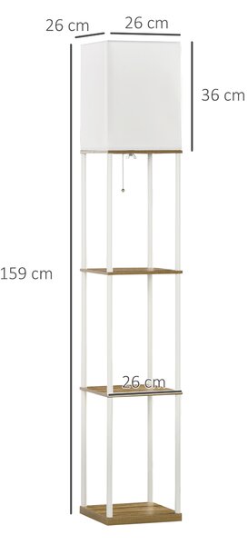 HOMCOM Floor Lamp with Shelves, Floor Standing Lamp w/ 3 Layer Shelf, Fabric Lampshade, Pull Chain Switch for Living Room, Bedroom, White Aosom UK