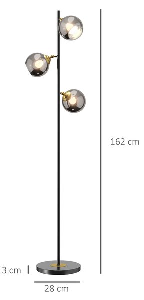 HOMCOM Tree Floor Lamp: Modern 3-Light Standing Luminaire for Bedrooms & Lounges, 162cm Height, Grey (Bulbs Excluded) Aosom UK